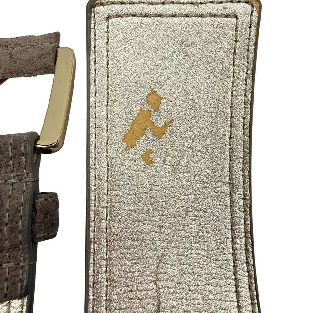Via Spiga Snake Embossed Suede Leather Wide Belt Gold Hardware Y2K Low Slung